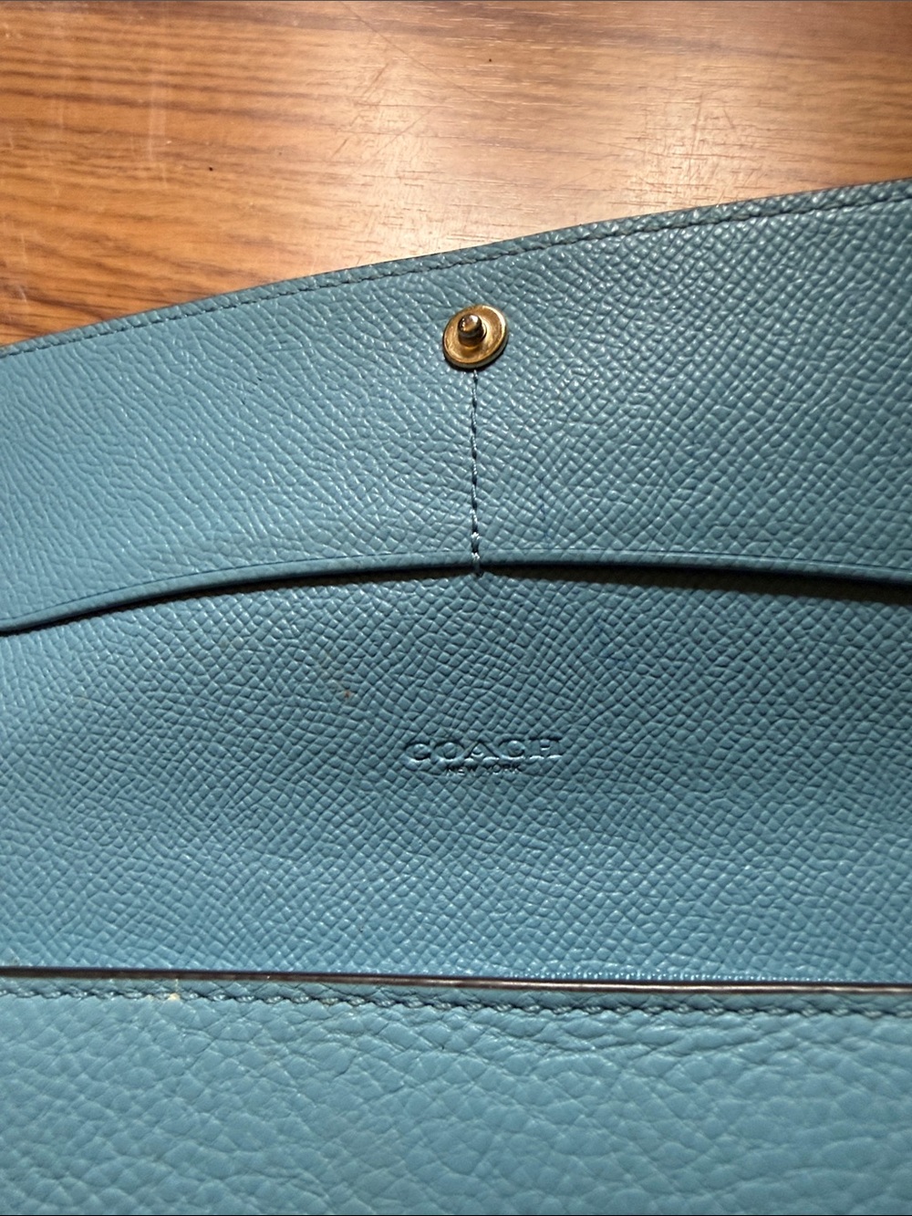 Coach Pebbled Leather Continental Wallet in Turquoise Blue - Picture 2 of 6